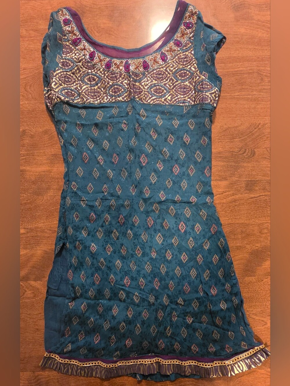 Karishma Teal Embellished Indian Tunic Kurta with Metallic Accents